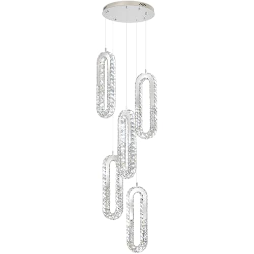Modern Chandelier 5 Rings Silver Chandelier Lighting Fixture High Ceiling Chandelier Suitable for Living Room Staircase Villa (Silver / 5 Rings)