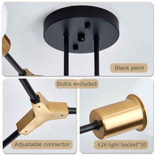 Modern Gold and Black Sputnik Semi Flush Mount Ceiling Light Fixture (Gold and black / 10 Light)