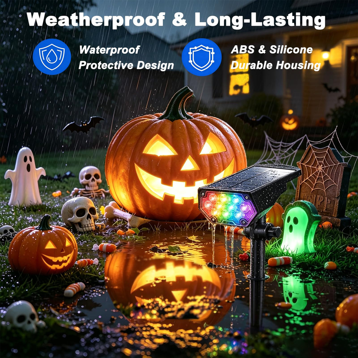 1 Pack Solar Spotlights Outdoor for Halloween DecorationRGB Color Changing (Multicolor / 1 Pack)