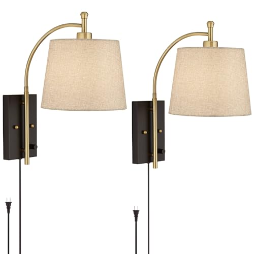 Chester Antique Brass and Black Swing Arm Wall Lamps Set of 2 Light Fixture