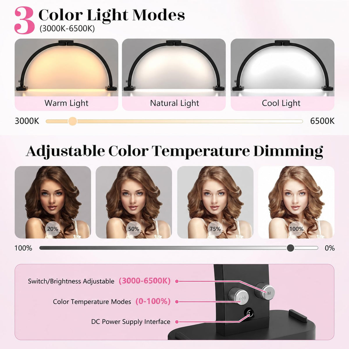 Half Moon Light for Nail Desk (Black no Diamond)