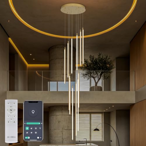 Modern LED Chandelier Clustered Led Pendant Light 12 Lights Dimmable High Ceiling Large Hanging Lighting Fixture for Loft Villa Living Room Stairs Foyer Chandelier