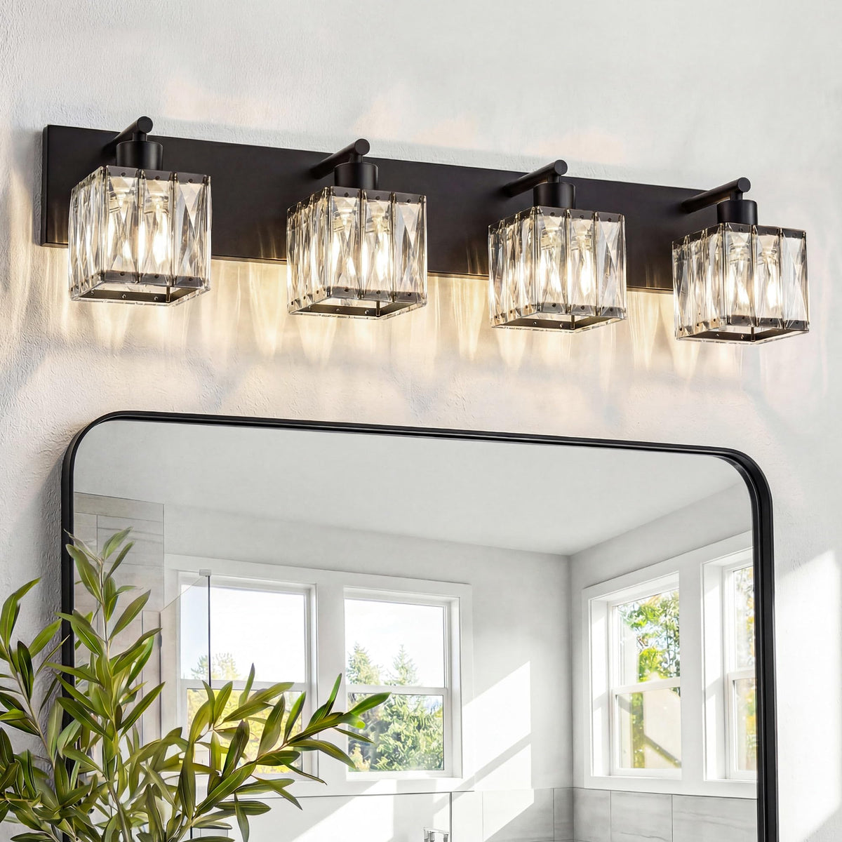 4 Light Crystal Bathroom Vanity Light Square (Matte Black-Square / 4 Light)