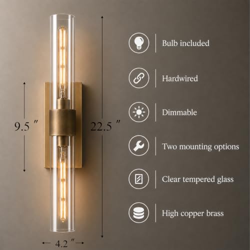 Brass Wall Sconces Set of Two (Antique Brass / 2 Pack)