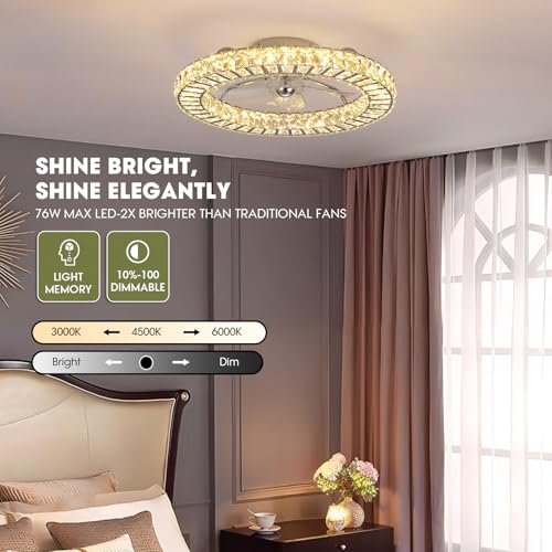 22" Modern Crystal Chandelier Ceiling Fan With Light (Silver - 22 Inch)
