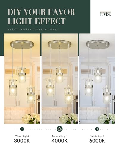 3 Light Brushed Nickel Cluster Pendant Light (Silver -Hammered Glass / 3.5" Hammered Glass, 3-Light)