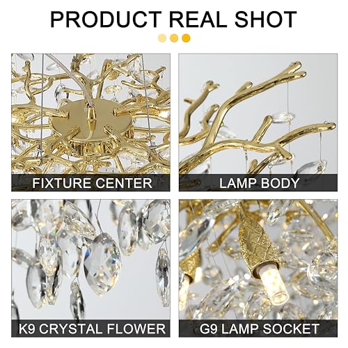 Modern Crystal Tree Branches Chandelier (Gold / Round 18")