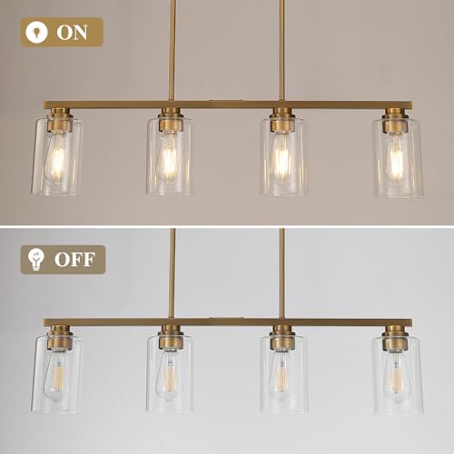 Island Light for Kitchen (Brushed Brass / 4 Light + Clear Glass)