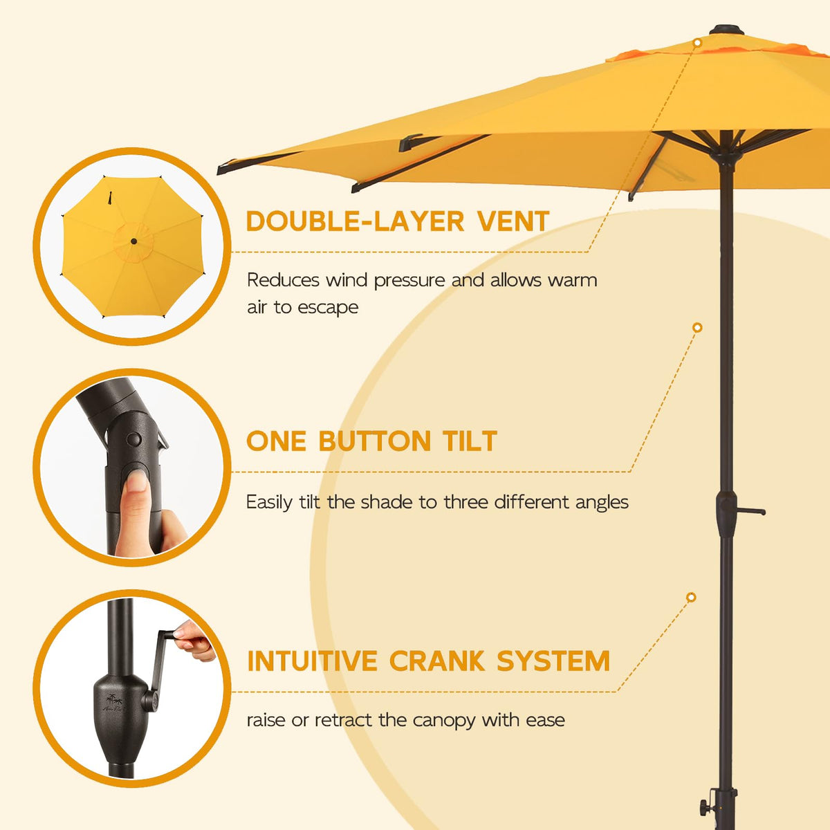 9FT Lyon Outdoor Patio Umbrella Outdoor Table Umbrella with Crank Market Umbrella 8 Sturdy Ribs UV Protection Waterproof and Push Button Tilt for Garden Deck Backyard Pool (9 FT(8 Ribs) / Yellow)