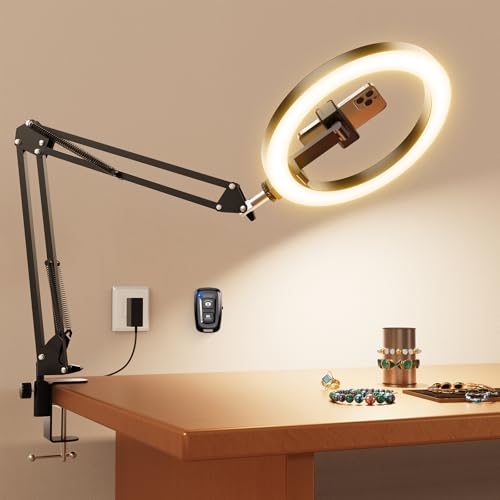 Pro Bright Overhead Ring Light with Clamp for Desk (36.6" tall - High Brightness Clip-On Phone Holder)