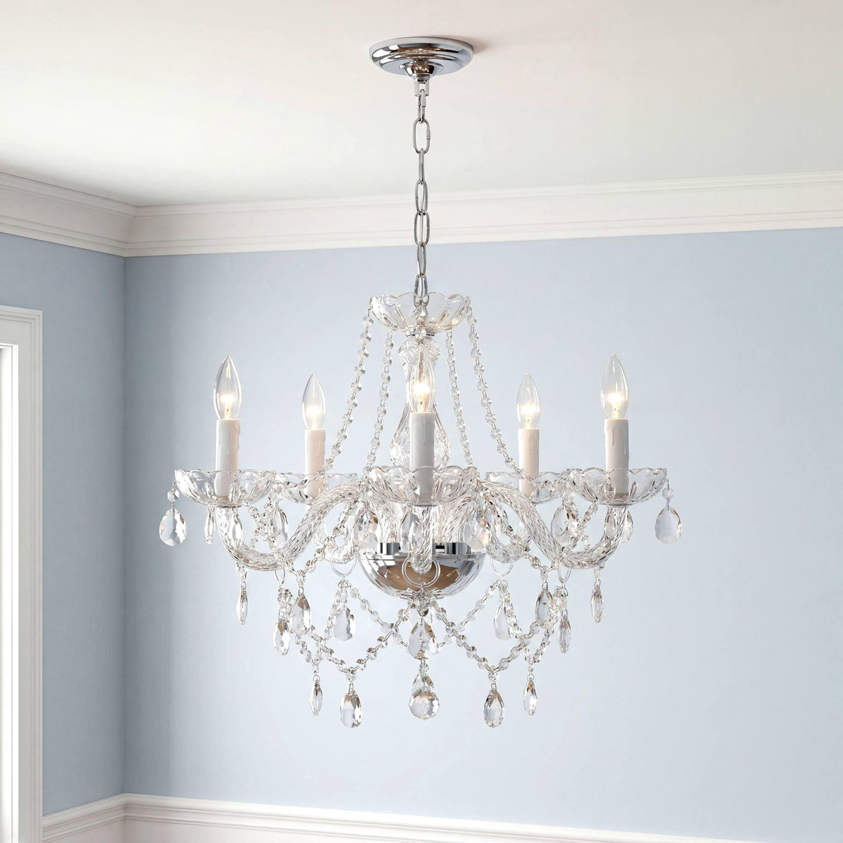 Saint Mossi Modern Contemporary Elegant K9 Crystal Glass Chandelier Pendant Ceiling Lighting Fixture (Clear Crystal / W19" 1 Tier)