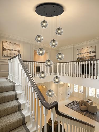 H138 Modern Smoke Glass Globe Chandelier Large Chandeliers for High Ceiling 10 (Smoke Grey / Globe 10-Light)