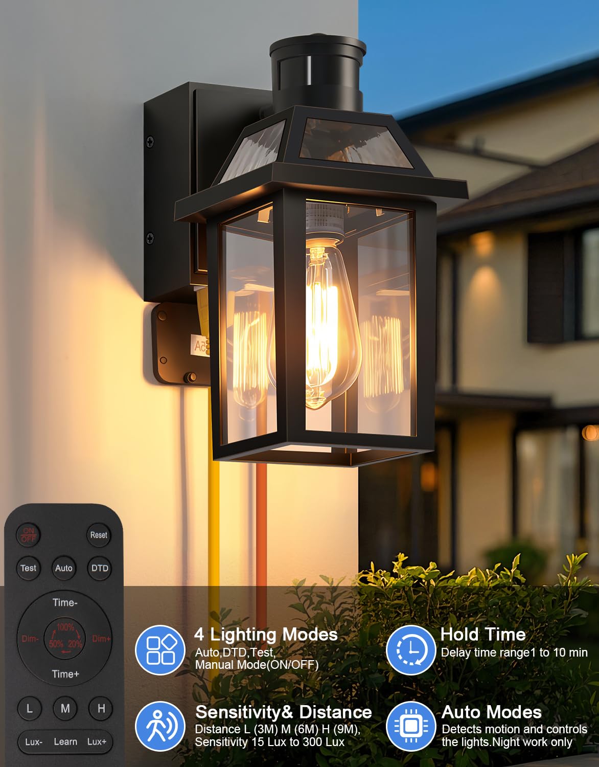 Porch Light with GFCI Outlet and Remote (Black (with Remote) / 1 Pack)