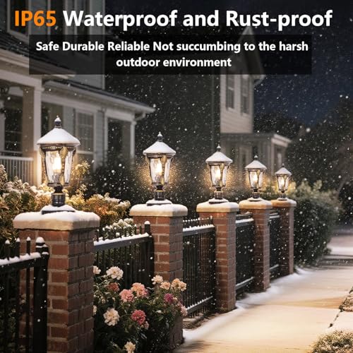 Outdoor Post Caps Light with Solar Powered 17.71" Solar LED Column Caps Lamps Rustic Bronze Fence Pillar Lamps IP65 Waterproof Deck Post Bollard Lighting Lawn Landscape Lawn Garage Yard Path Lamps