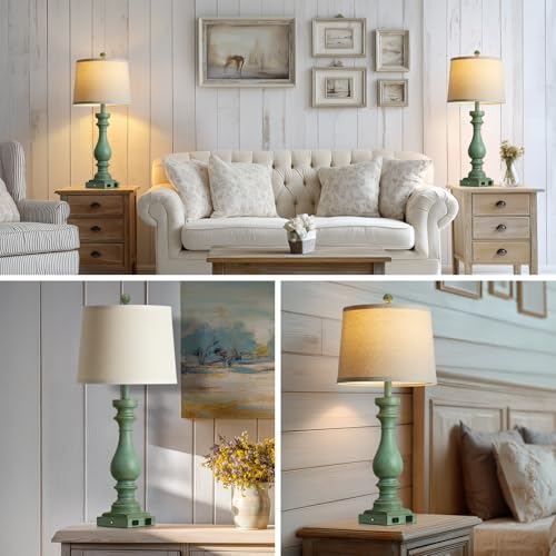 29" Tall Vintage Table Lamps Set of 2 (Green)