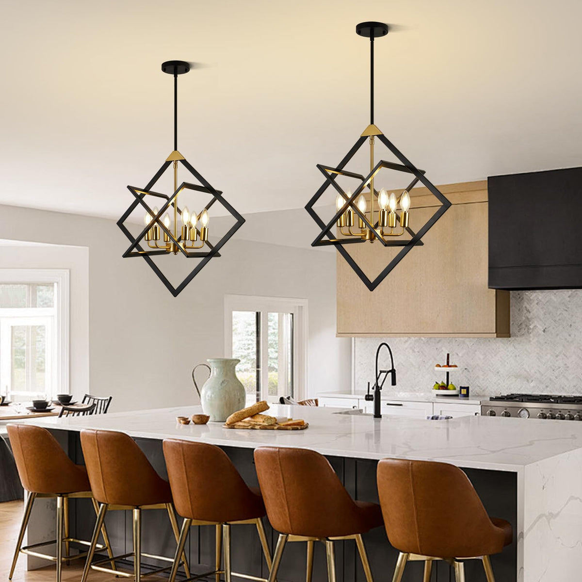 24" Modern Black and Gold Chandelier (Black and Gold-24"(No Assembly Required) / 6-Light)