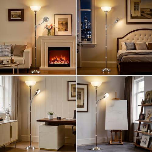 72" Wood Torchiere Floor Lamp with Glass Shade Walnut Standing Lamp (Dark Walnut)