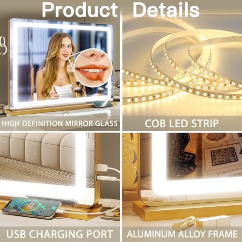 Vanity Mirror with Lights 32"x22" (Gold / 32"L x 22"W)
