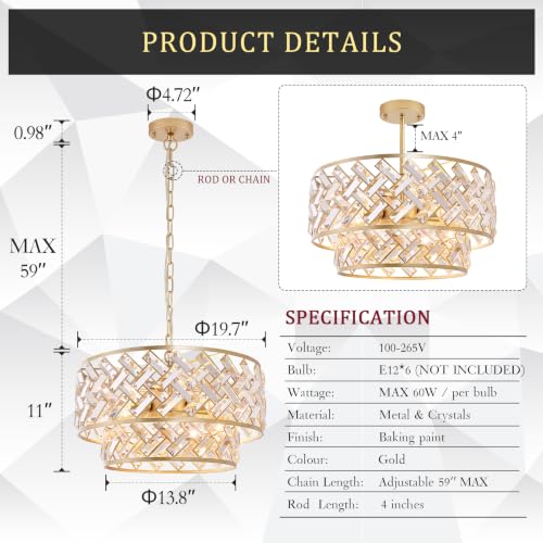 20" Gold Crystal Chandelier (Large Drum Gold)
