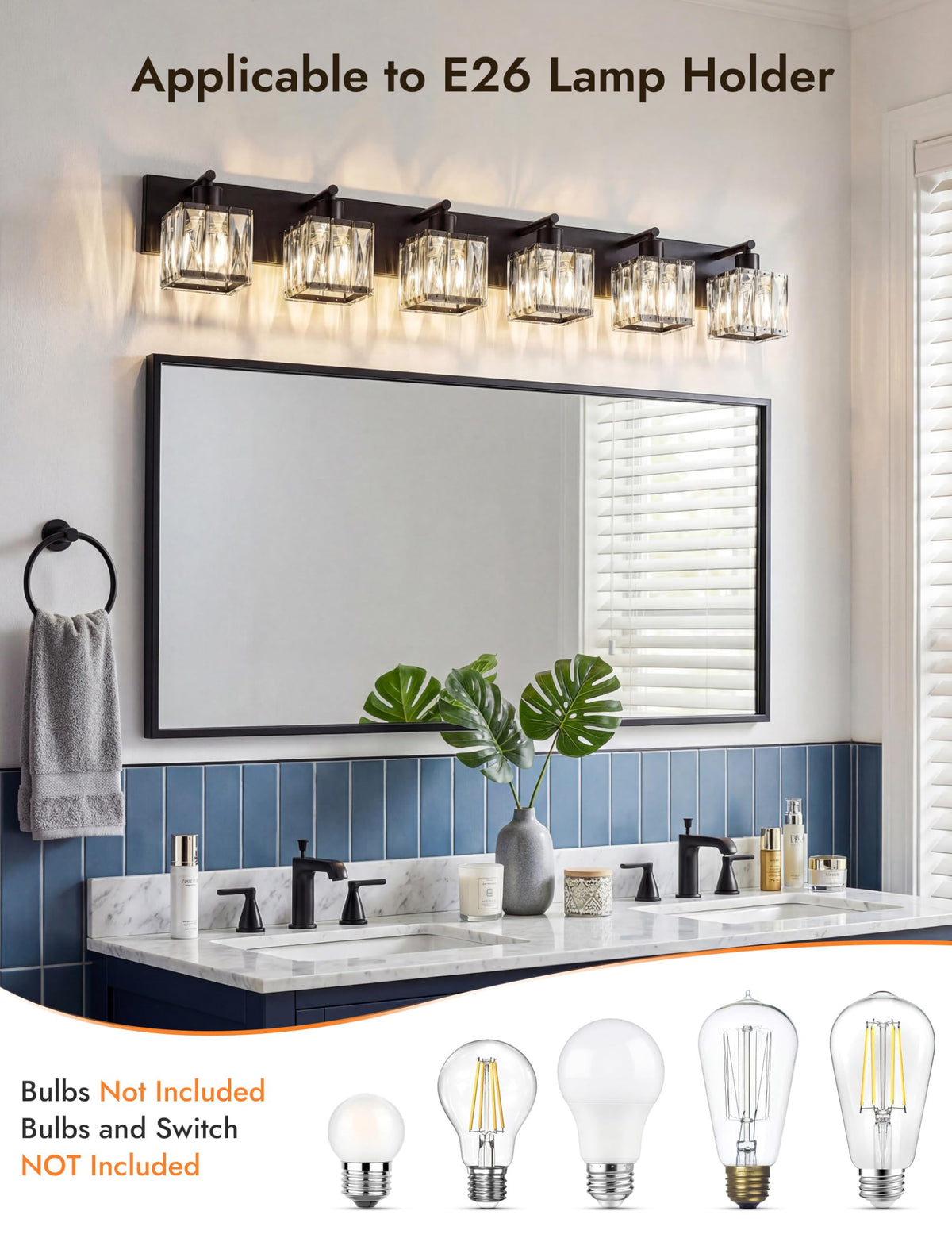 6 Light Crystal Bathroom Vanity Light Square (Matte Black-Square / 6 Light)
