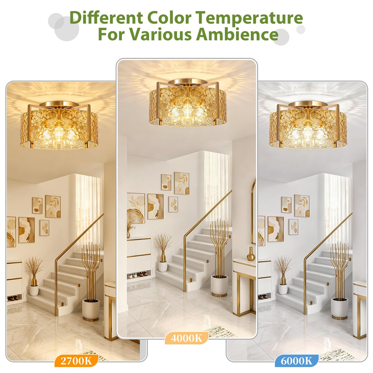 4 Light Art Deco Semi Flush Mount Ceiling Light Fixture (Amber / 16")