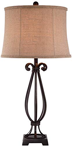 32" Large Table Lamp Taos Scroll Metal Iron Bronze Brown