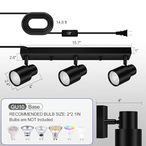 Plug in Track Lighting LED (Black / 15.7" 3-Light Track Lighting)