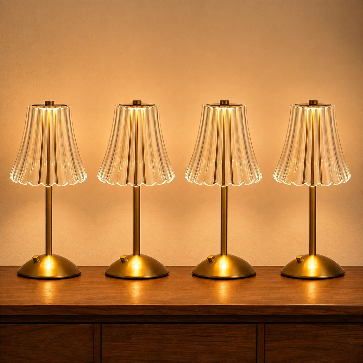 4 Pack Rechargeable Cordless Table Lamp (Gold-Flower)