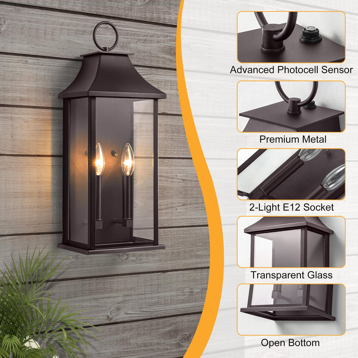 Dusk to Dawn Outdoor Wall Sconces 2 (Bronze / 20.6 inch)