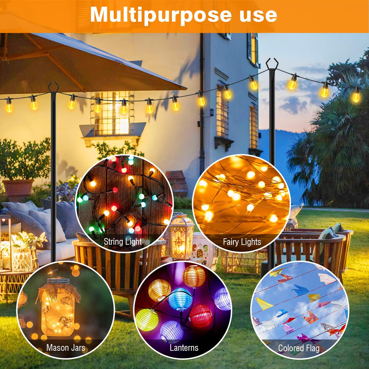 4 Pack String Light Poles (4 Pack 10FT)