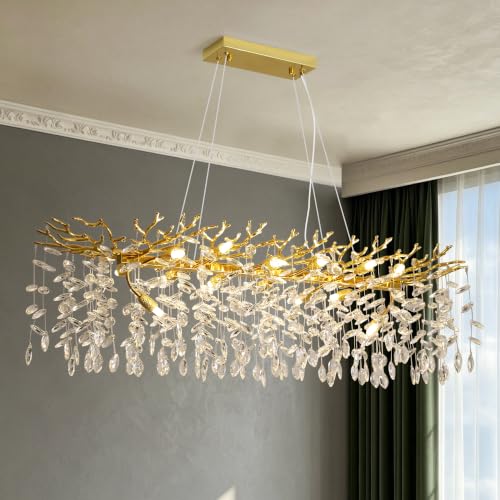 Modern Crystal Tree Branches Chandelier (Gold / Rectangular 47.5")