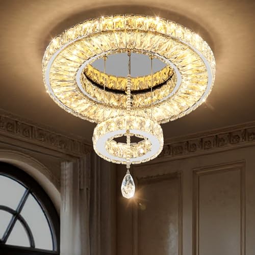 Modern Chandelier Dining Room Bedroom Ceiling Chandeliers Include 30W LED Dimmable Lighting Glam Crystal Lights for Living Room Entryway Silver (Silver / W20")