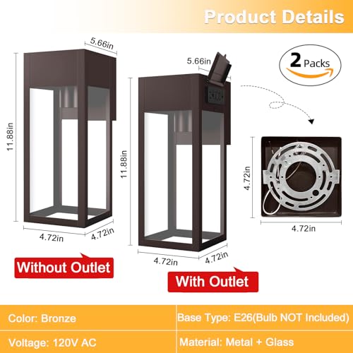 Porch Lights with GFCI Outlet (Bronze / No Sensor, Standard)