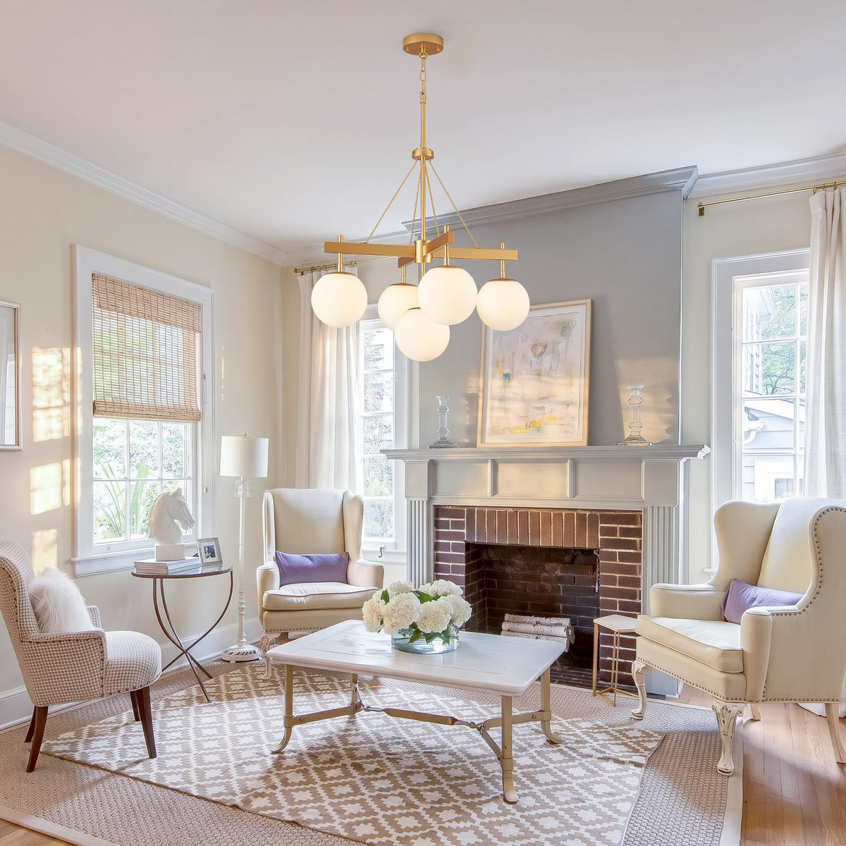 5 Light Gold Dining Room Chandelier (White and Gold)