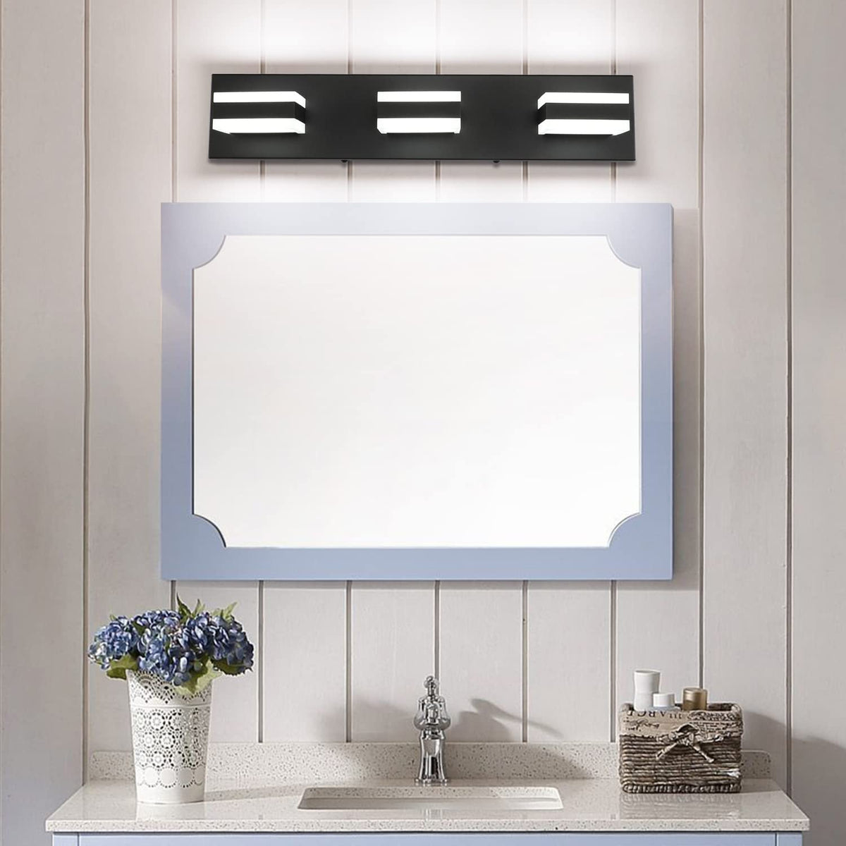 LED Black Bathroom Vanity Light Fixtures Over Mirror 3 Lights Bath Lighting Restroom Light Modern Vanity Lights for Bathroom Bath Lights ETL Listed (Matt Black,6000K & 100% Brightness / 3- Light,22Inch)