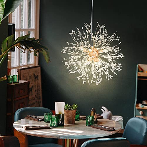 Modern Crystal Chandelier Light Fixture Gold Firework Dandelion LED Bedroom Kitchen Island Pendant Ceiling Chandeliers for Living Room Dining Room