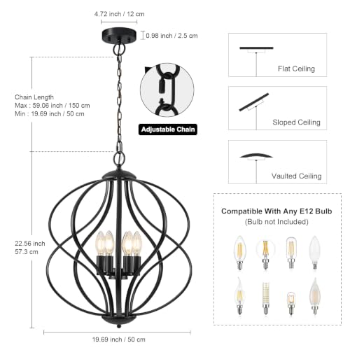 Modern Black Chandelier for Dining Room (6-Light / Black)