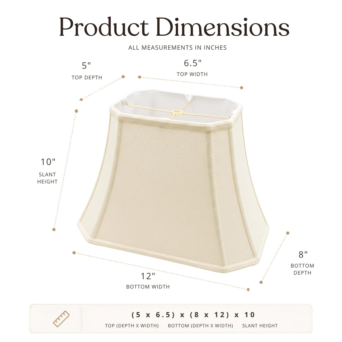 BSO-710-12LNEG Rectangle Cut Corner Basic Lamp Shade, (5x6.5) x (8x12) x 10, Linen Eggshell ((5x6.5) x (8x12) x 10 / Linen Eggshell)