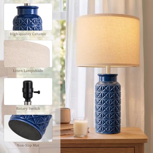 22.6" Modern Ceramic Bedside Lamps Set of 2 (Dark Blue)