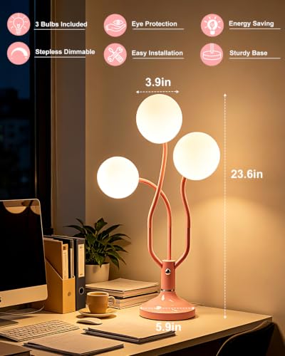 Pink Globe Table Lamp Dimmable Magic DIY Arms G9 Bulbs Included (09-Pink-Globe-3U-Magic DIY Arms)