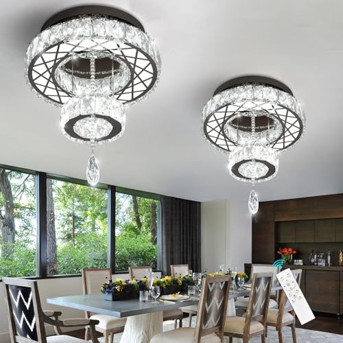 Chandelier Bedroom LED Light Modern Hallway Ceiling Lighting Fixtures for Kitchen Dining Room Kitchen Remote Dimmable Black Lights (16 inch / Black)