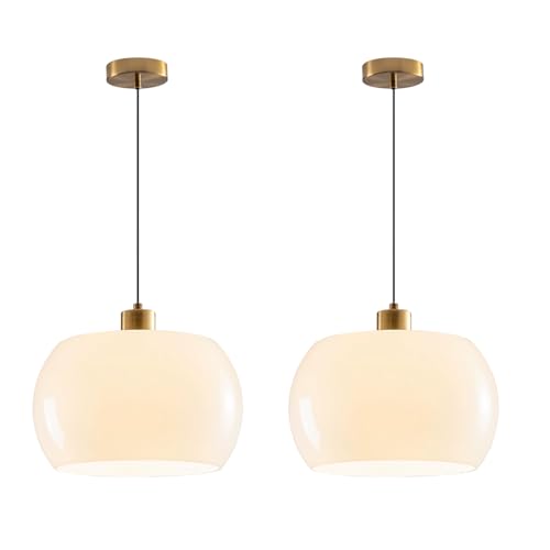 Set of 2 Opal Glass Hanging Lights Industrial Kitchen Iland Lamp (White, 2 Pack)