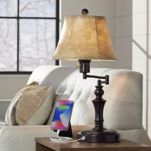 Corey 21 3 4" High Table Lamp USB Bronze Brown Traditional Swing Arm Hotel (Bronze)