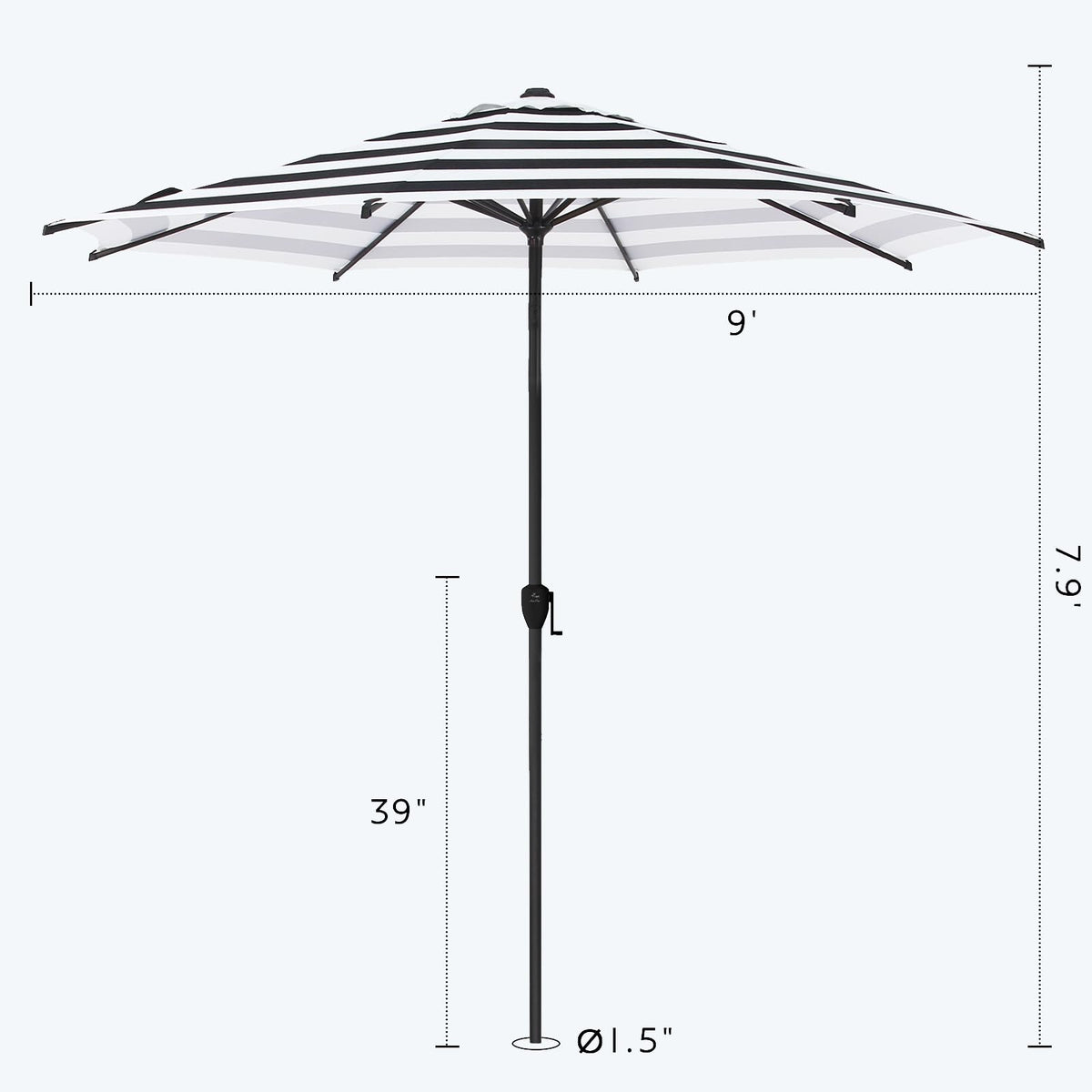 9FT Lyon Outdoor Patio Umbrella Outdoor Table Umbrella with Crank Market Umbrella 8 Sturdy Ribs UV Protection Waterproof and Push Button Tilt for Garden Deck Backyard Pool (9 FT(8 Ribs) / Black & White Stripe)