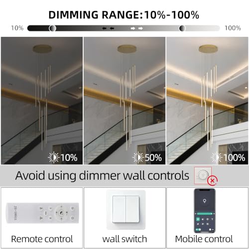 Modern LED Chandelier Clustered Led Pendant Light 12 Lights Dimmable High Ceiling Large Hanging Lighting Fixture for Loft Villa Living Room Stairs Foyer Chandelier