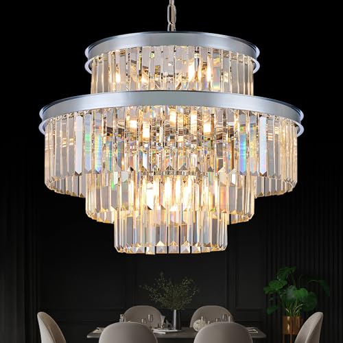 Chrome Crystal Chandeliers 15 Lights 22" Luxury Round Chandelier (Chrome / Medium-21.6”)