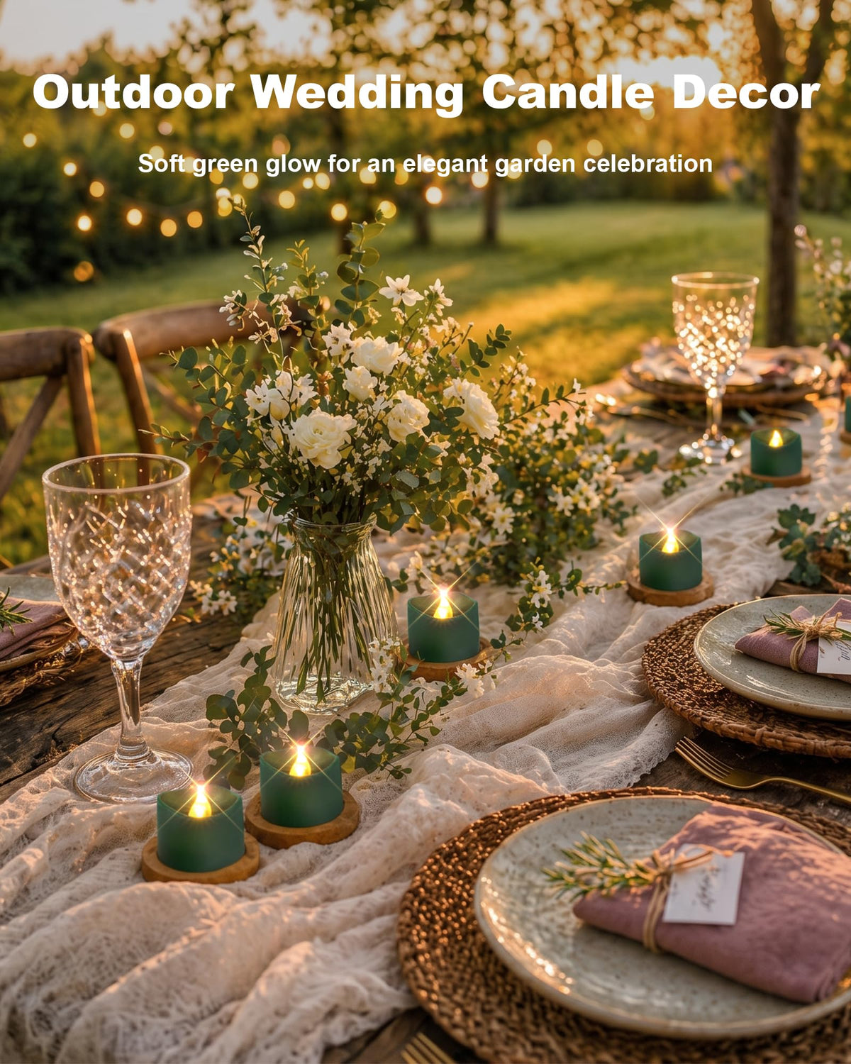 Green Flameless Battery Tea Light Candles - 12 Pack
