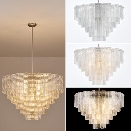 Dia 32.5 Inches Large Modern Unique Glass Chandelier Sand (Unique Clear Glass)