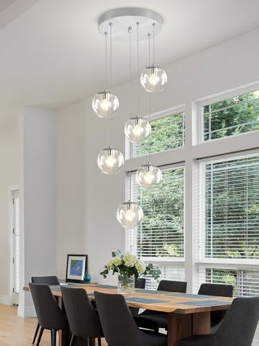 Silver LED Staircase Chandelier 6 (Silver-Clear / Globe 6-Light)