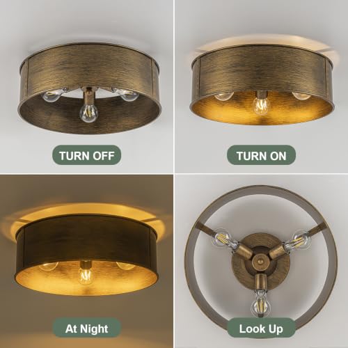 3 Light Farmhouse Metal Drum Flush Mount Ceiling Light Copper Bronze (Copper Bronze / 17")